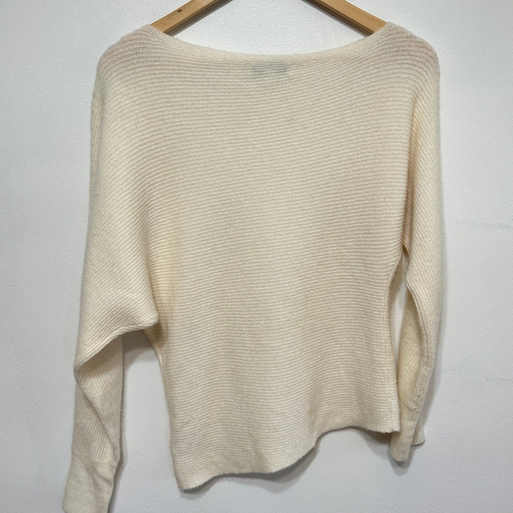Intermix Asymmetrical Wool Cashmere Sweater Women P Cream Ribbed Knit *FLAW - Picture 10 of 11